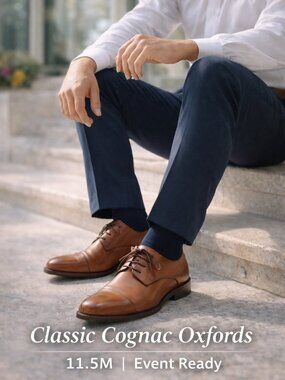 Stacy Adams Men’s Cognac Leather Cap Toe Oxford Dress Shoes Size 11.5M Office